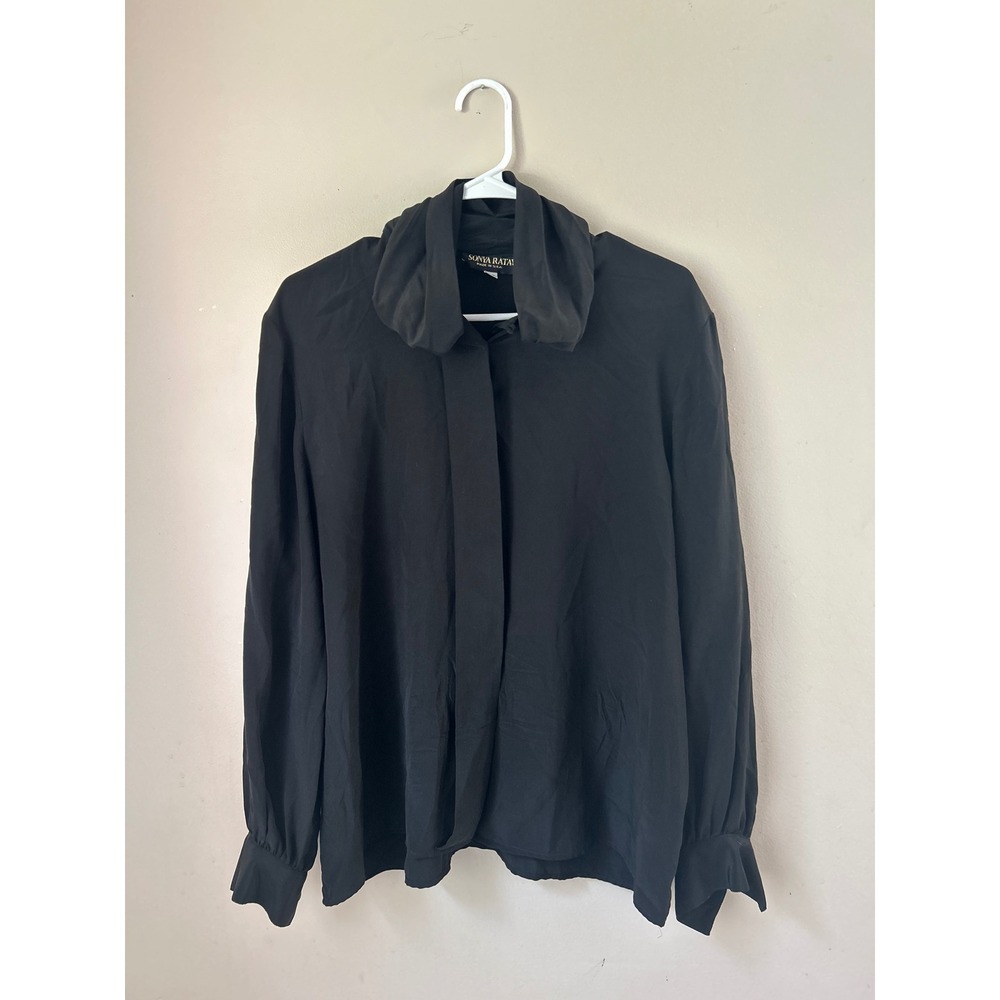Sonya Ratay Vintage Black Blouse Cowl Neck‎ Long Sleeve Top Women's Size 12